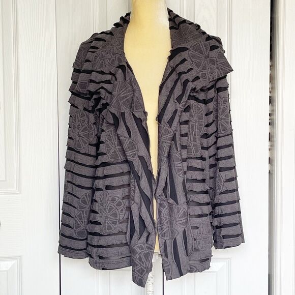 Women Sweater Draped Cardigan Large Gray Long Sleeve - Picture 12 of 16